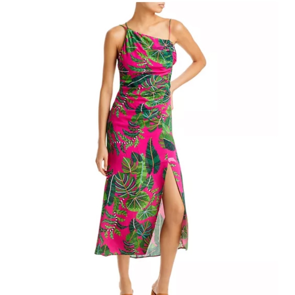 FARM Rio Leaves Asymmetric Midi Dress, SIZE LARGE 0762